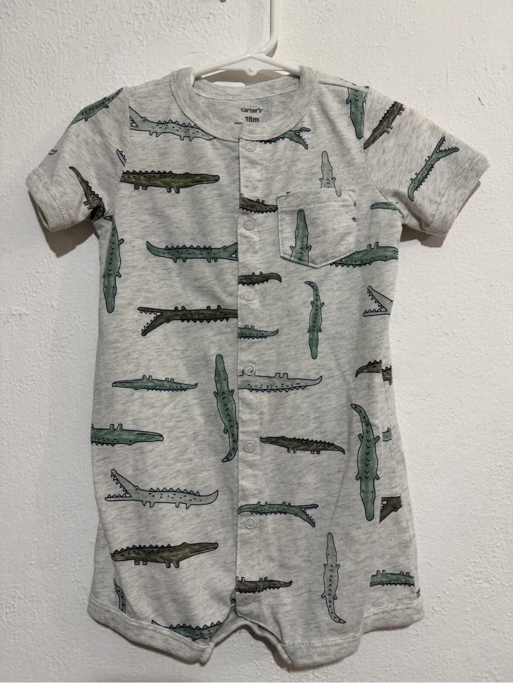 Carter's Gray Romper with Green Crocodile Print